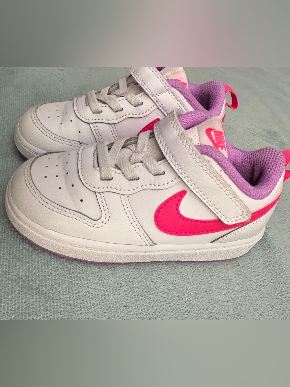 Nike Court Borough Low
 White Sneakers with Hot Pink Swoosh & Lavender Lining